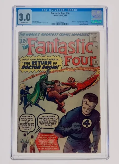 Fantastic Four #10 CGC 3.0 Off-White Pages 1963 Doctor Doom Jack Kirby Stan Lee