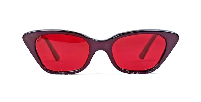 BARUFFALDI Italy Cat Eye Sunglasses Vintage 50s Unusual Burgundy Frame NOS