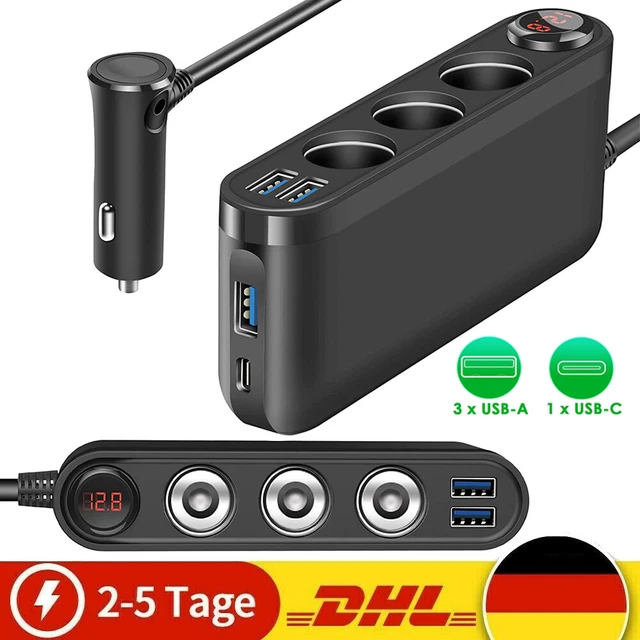 Zigarettenanzünder Verteiler 200W KFZ 12V/24V 20W PD USB C Auto Ladegerät QC3.0