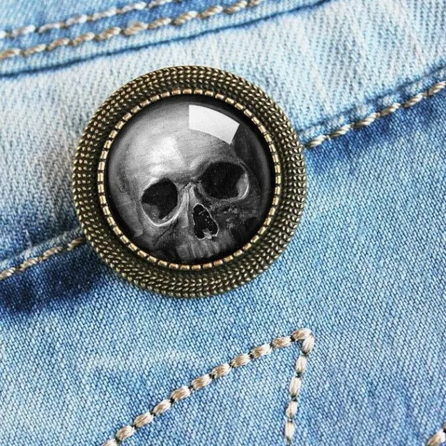 Broche broche Memento Mori, insigne tête de mort, bijoux tête de mort Goth,...