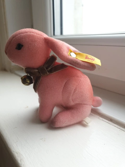 STEIFF RABBIT BUNNY With Button & Tag Miniature Pink Hazel 10cm £35.00 ...