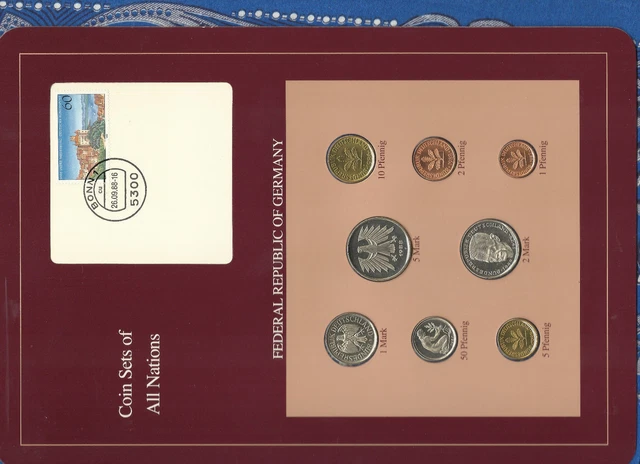 Coin sets of all nations Germany w/card 1986-1988 UNC  2,5 Mark 1988 1 Mark 1986