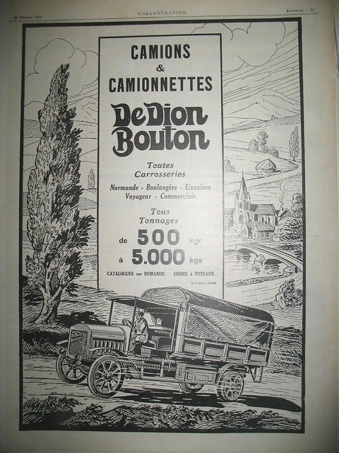Publicite De Presse De-Dion-Bouton Camions Et Camionnettes French Ad 1924
