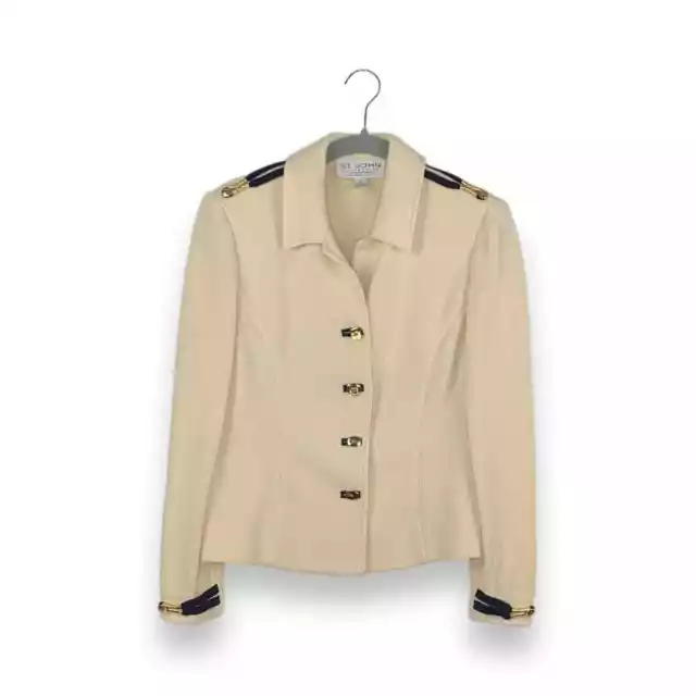 St John Collection Cream Gold Button Santana Knit Jacket Blazer TINY FLAW