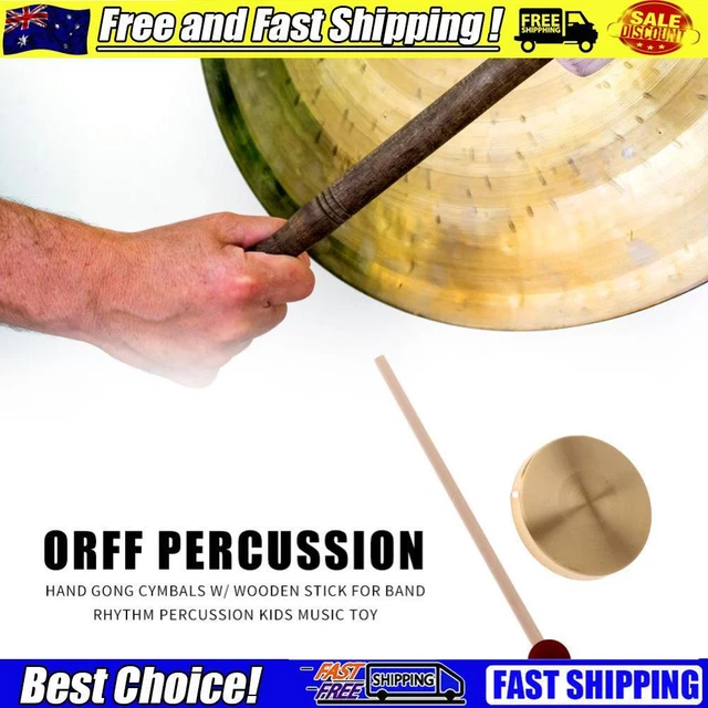 21cm Hand Gong Copper Cymbals with Wooden Stick for Band Rhythm Kids Music Toy