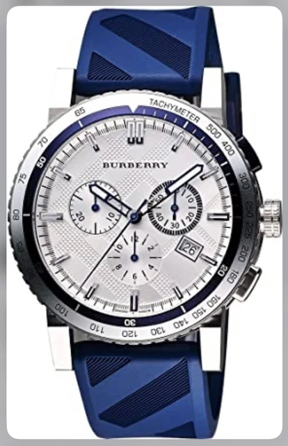 Burberry  BU9808 THE CITY CHRONOGRAPH SILVER DIAL BLUE RUBBER MEN'S WATCH USA SL