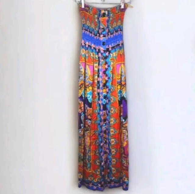 CACHE SILK Strapless Maxi Dress Size M 90s Boho Smocked Earthy Summer ...