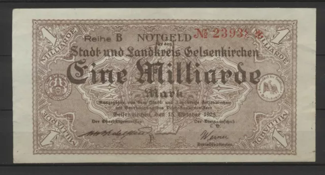 GELSENKIRCHEN  Stadt und Landkreis 1 Milliarde Mark 15.10.1923  Notgeld  ( K 98