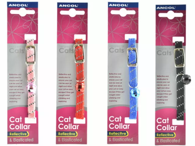 Reflective Ancol All Elastic Softweave Safety Cat Collar For  Cats With Bell