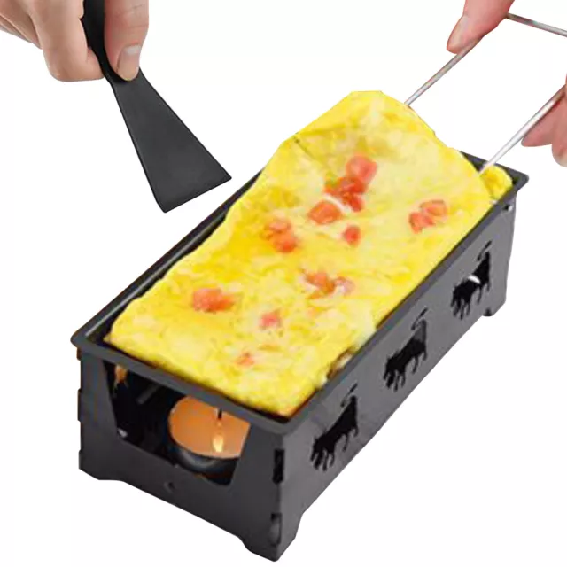 Non-Stick Raclette Grill Set Cheese Melter Pan with Spatula Foldable Wooden O8W5