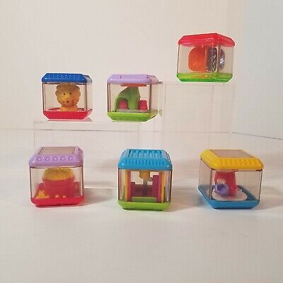 Lot of 6 Fisher Price, Peek a Boo Blocks Animals Colors Shapes Sensory Toy Block