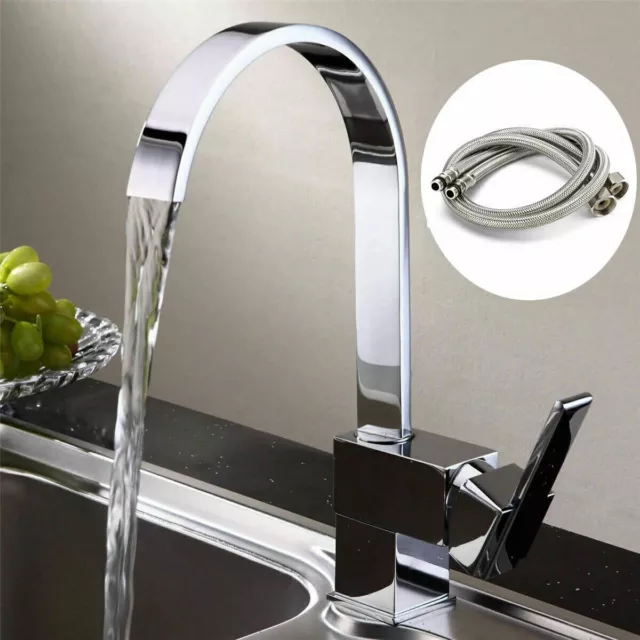 Kitchen Sink Mixer Taps Swivel Spout Single Lever Tap Mono Chrome Modern Faucet