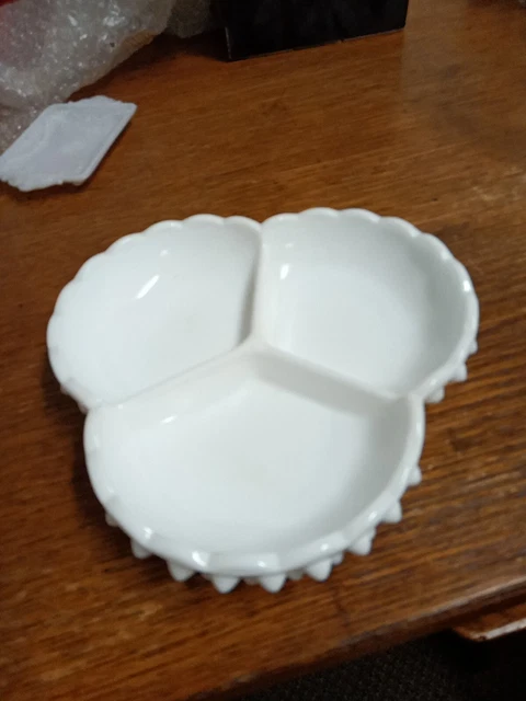 Fenton MILK GLASS HOBNAIL Divided Dish White Vintage Dinnerware Candy Dish 8"G2