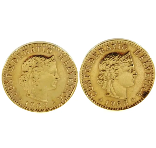 Vintage 1968 Swiss 20 Centimes Rappen Coin Cufflinks Switzerland