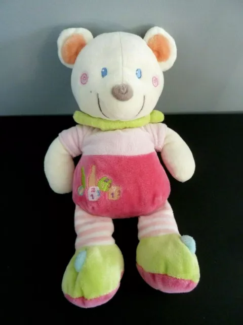 *. DOUDOU PELUCHE POMMETTE OURS SOURIS ROSE FOULARD VERT CUBE 123 25c ET.NEUF*