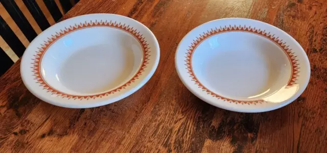 2 Vintage Sterling China Restaurant Ware Flat Rim Soup Bowls Rust Triangles