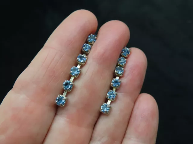 Vintage Prong Set Blue Rhinestone Dangle Pierced Earrings