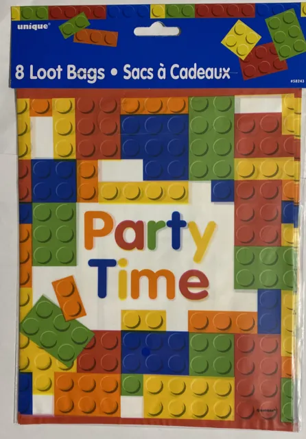 BUILDING BLOCKS FAVOR BAGS (8) ~ Birthday Party Supplies Treat Loot Goody Kids