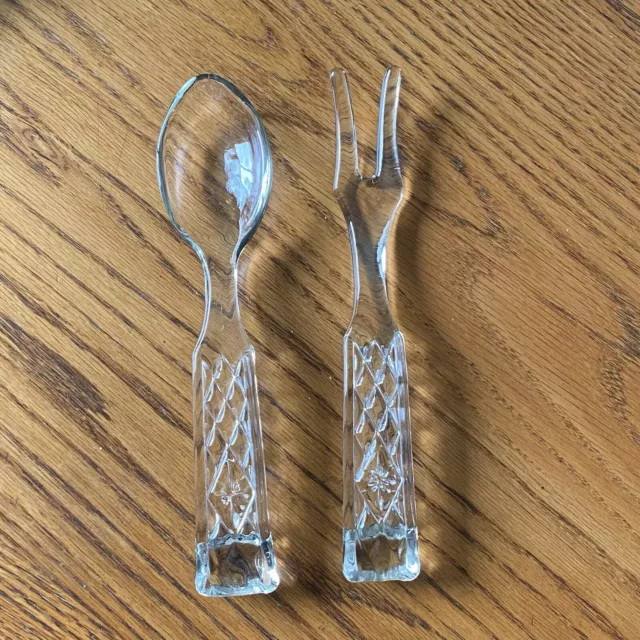 Vintage Anchor Hocking WEXFORD Pattern GLASS Fork and Spoon Salad Serving Set