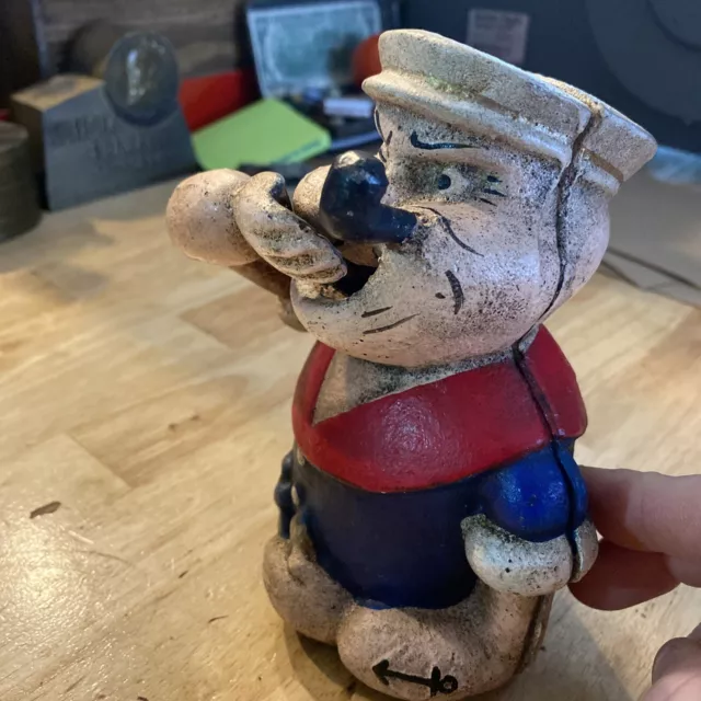 Popeye the Sailor Man Mechanical Piggy Bank CAST IRON Collector 3+ POUNDS Patina