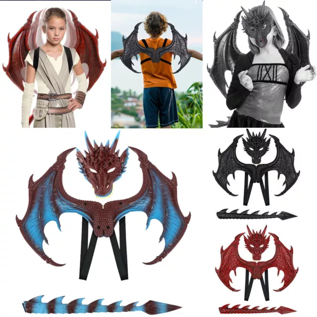 3D Dinosaur Tail Mask Set Halloween Dress Dragon Wing Costume Cosplay Kids Fancy