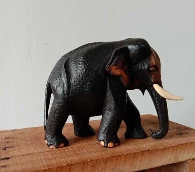 Wood Elephant Sculpture Vintage Wooden Hand Craft Figurine Lucky Statue Gift 6"