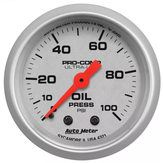 Auto Meter 4321 Ultra Lite Oil Pressure Gauge 0 - 100 PSI Mechanical 2 1/16" NEW