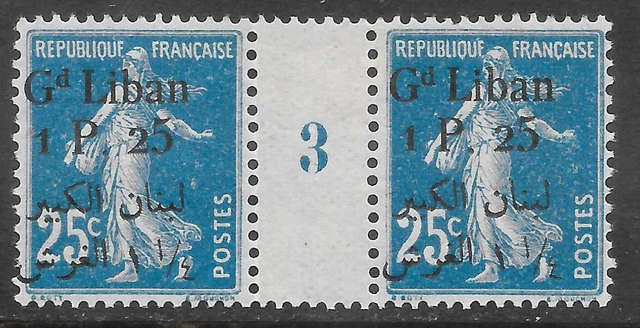 Liban Semeuse n° 27* Paire Millésime 1923. Trace de charnière propre sur 1 timbr