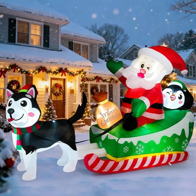9.5FT CHRISTMAS INFLATABLES Santa Sleigh Husky 2025 NEW LED Outdoor ...