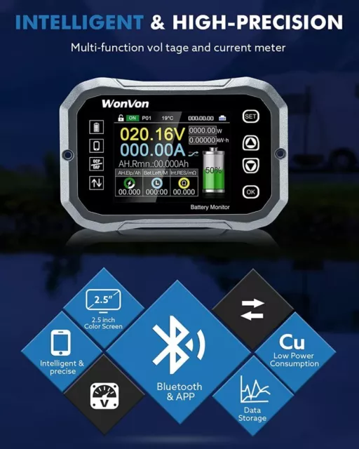 KG140F 2.4" LCD RV Coulomb Meter Voltmeter Smart Battery Monitor Indicator 400A