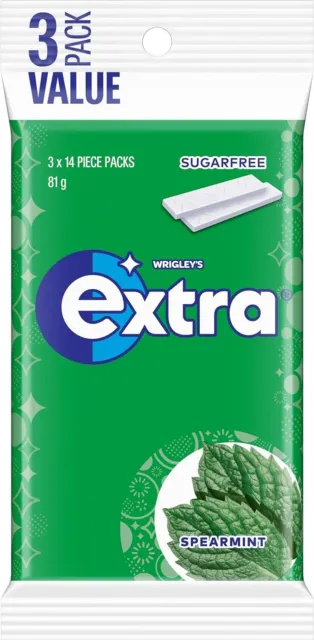 Extra Spearmint, Sugar Free Chewing Gum, 3 Packets with 14 Pieces