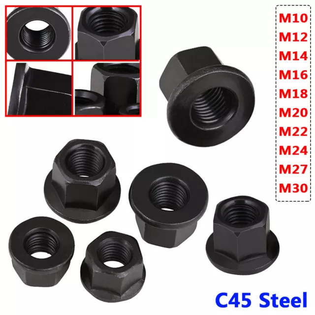 Hex Flange Lock Nuts Hexagon Washer Nuts Non Serrated M10 to M30 C45 Steel Black