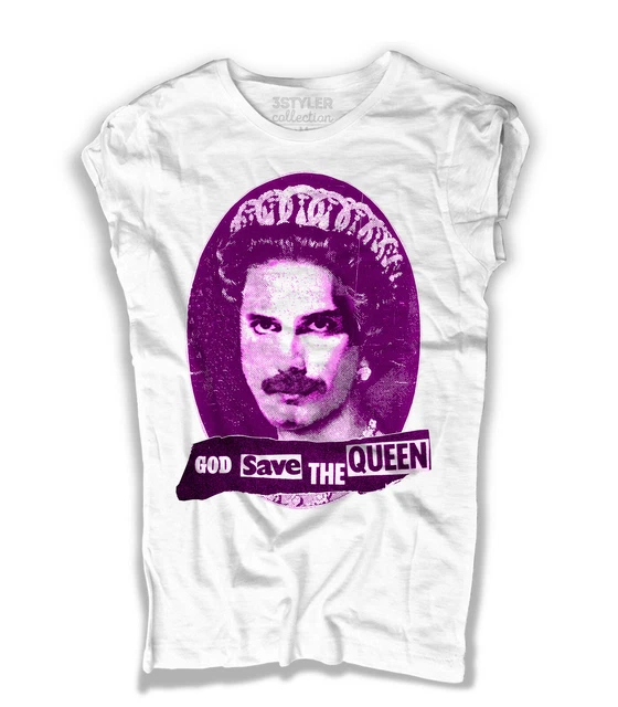 T-shirt donna bianca Regina Elisabetta Elisabeth Queen God save the Queen