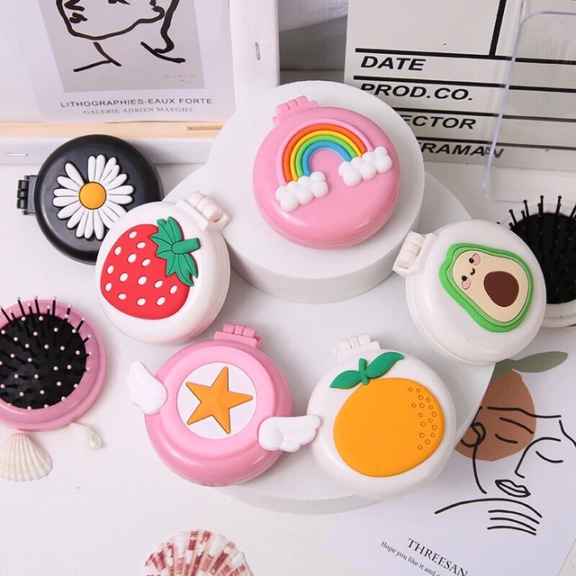 Cute cartoon Mini Fold Comb Airbag Massage Round Travel Hair Brush With Mirror