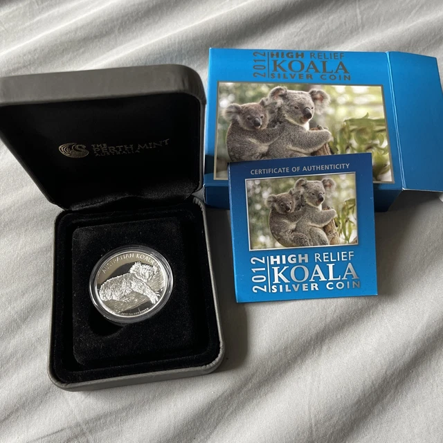 2012 Australia Koala High Relief $1 One Dollar Silver Proof 1oz Coin Box & COA