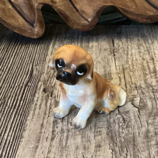 VIntage Handpainted Bone China Pug Figurine Brown, White, and Black - Japan