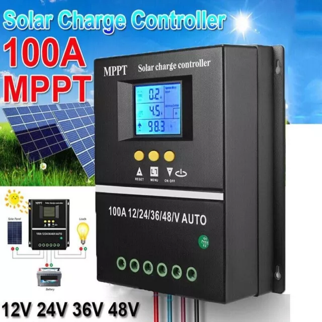 100A MPPT Solar Charge Controller 12V/24V/36V/48V Auto PV Battery Regulator LCD