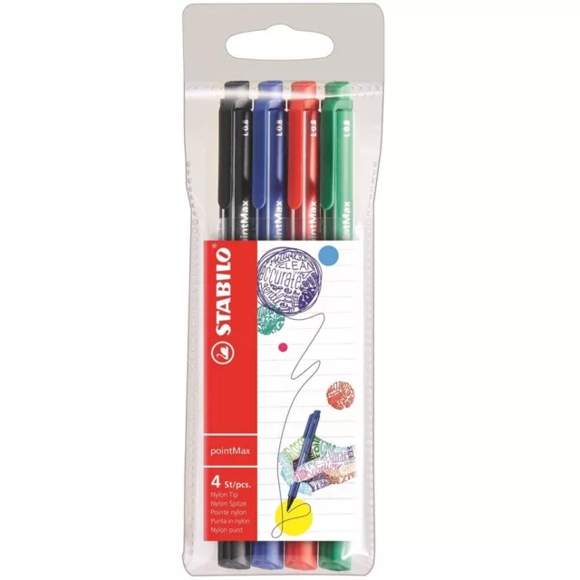 STABILO Fasermaler pointMax, 4er Kunststoff-Etui