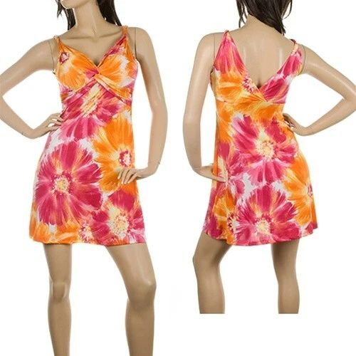Orange,Fuschia,xxl flowers,tie-dye effect,bodycon,deep V,twist front,New,sz SML