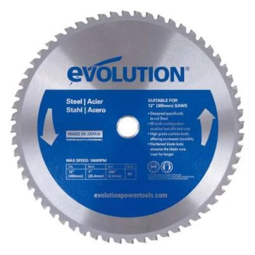Evolution TCT Metal-Cutting Blades, 12 in, 1 in Arbor, 1,600 rpm, 60 Teeth - 1