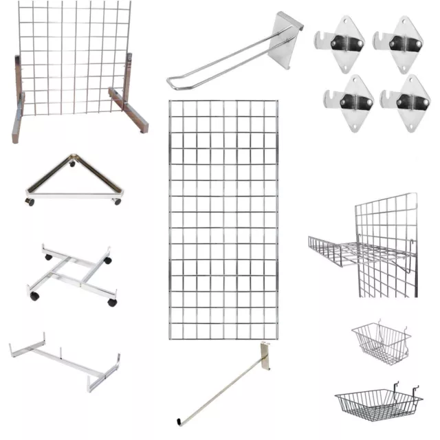 Grid Mesh wall Mesh Display Panels Chrome Accessories Hooks Basket Retail