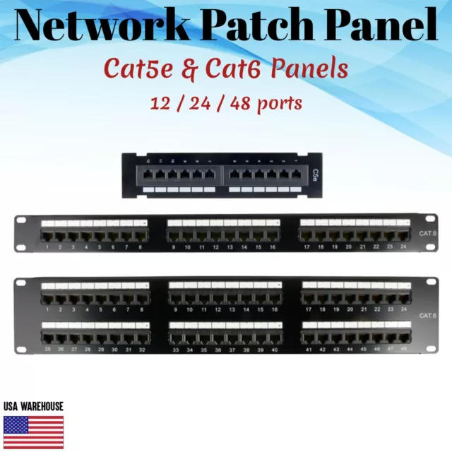 Network Patch Panel for Cat5e Cat6 110Type 12 24 48 Ports RJ45 Ethernet Rack Lot