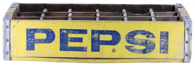 Vintage Wooden Yellow and Blue Pepsi Cola Bottle Crate - 19" x 12" x 4"