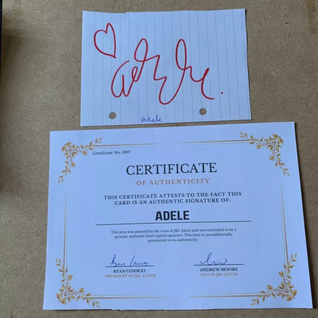 Adele Authentic Hand Signed 10x15cm Page with COA