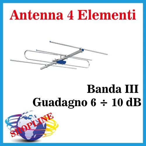 ANTENNA DIGITALE TERRESTRE Esterno 4 Elementi Banda III VHF Guadagno 10