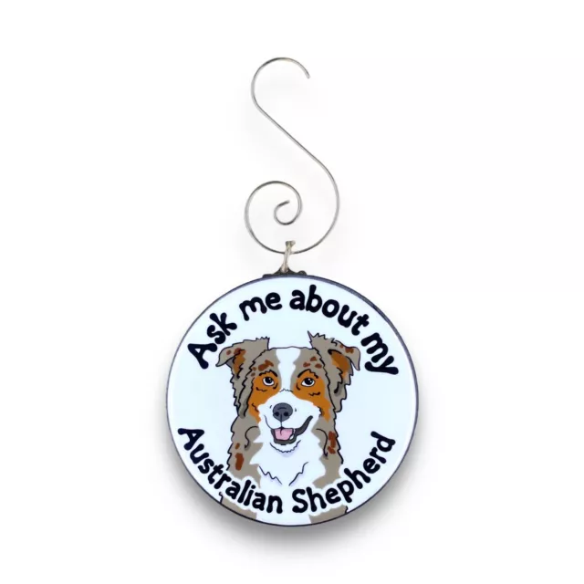 Australian Shepherd Dog Mini Ornament Holiday Handmade Gift 2.25" Red Merle