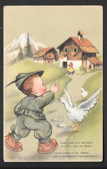 RARA CARTOLINA BAMBINI ALPINI FIRMATA MARIAPIA ediz. DEGAMI