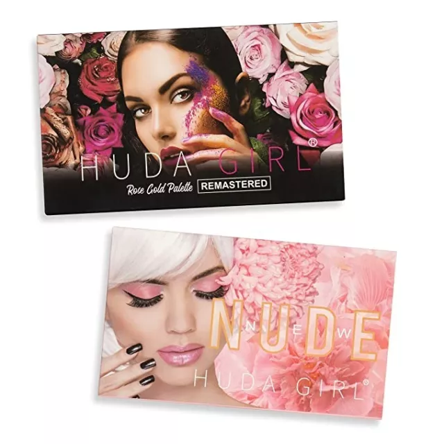 HUDA GIRL Beauty Rose Gold Remastered + Nude Edition Eyeshadow Palette Combo Kit 3