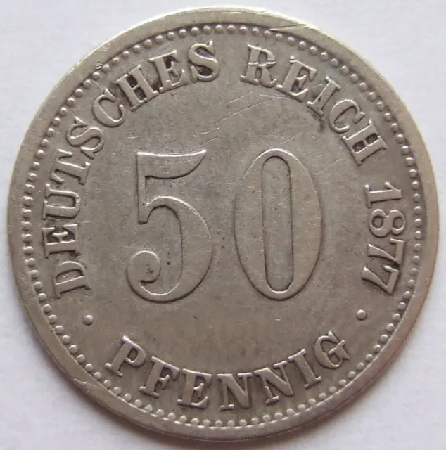Moneta Reich Tedesco Impero Tedesco Argento 50 Pfennig 1877 H IN Quasi