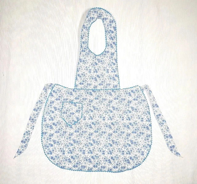 NOS Vtg 50s Fruit of the Loom Full Bib Apron Blue Daisy RicRac Retro Kitchen